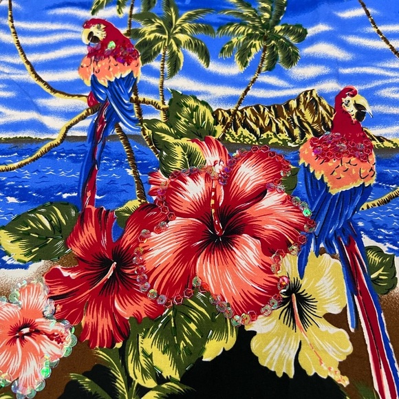 NWOT Tiki Palm Beaded Sequin Blue Beach Tropical Sleeveless Dress Size Medium - Picture 3 of 11